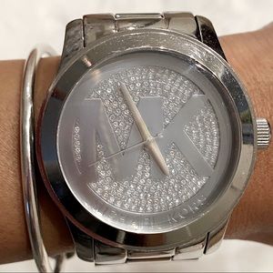 Michael Kors Watch Rhinestone Silver Oversized